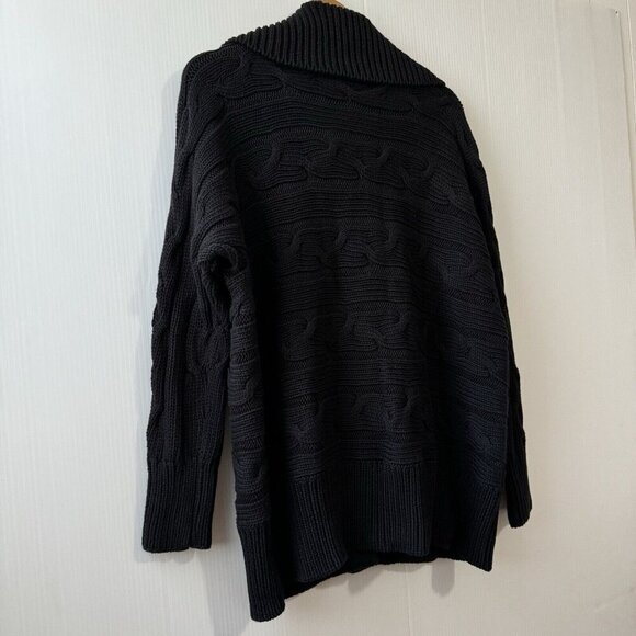 TALBOTS Woman Petite 2X Cable Knit Cowl Neck Sweater Snap Button Black Cotton - Picture 14 of 14